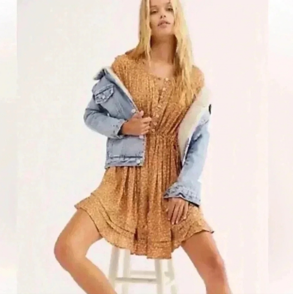 Free People Dress One Fine Day Beige Ditsy Floral Mini - Picture 12 of 13